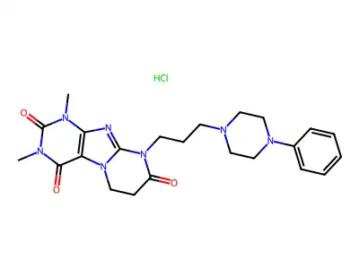 Pyrimido(2,1-f)purine-2,4,8(1H,3H,9H)-trione, 6,7-dihydro-1,3-dimethyl-9-(3-(4-phenyl-1-piperazinyl)propyl)-, monohydrochloride structure