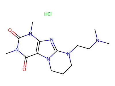 Pyrimido(2,1-f)purine-2,4(1H,3H)-dione, 6,7,8,9-tetrahydro-1,3-dimethyl-9-(2-(dimethylamino)ethyl)-, monohydrochloride structure