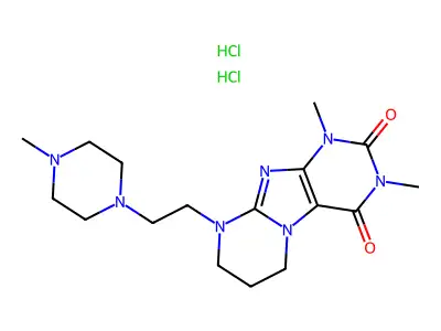 Pyrimido(2,1-f)purine-2,4(1H,3H)-dione, 6,7,8,9-tetrahydro-1,3-dimethyl-9-(2-(4-methyl-1-piperazinyl)ethyl)-, dihydrochloride structure