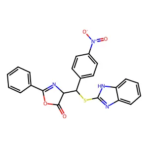 4-(1H-Benzimidazol-2-ylsulfanyl-(4-nitrophenyl)methyl)-2-phenyl-4H-1,3-oxazol-5-one structure