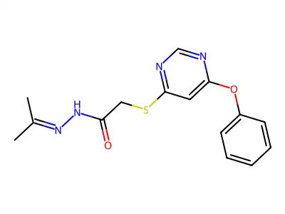 Acetic acid, ((6-phenoxy-4-pyrimidinyl)thio)-, (1-methylethylidene)hydrazide structure