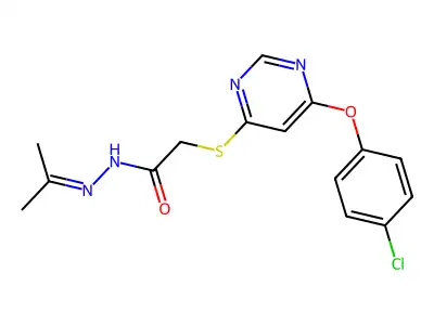Acetic acid, ((6-(4-chlorophenoxy)-4-pyrimidinyl)thio)-, (1-methylethylidene)hydrazide structure