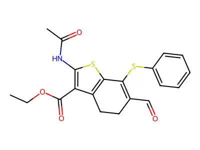 ethyl 2-(acetylamino)-6-formyl-7-(phenylsulfanyl)-4,5-dihydro-1-benzothiophene-3-carboxylate structure