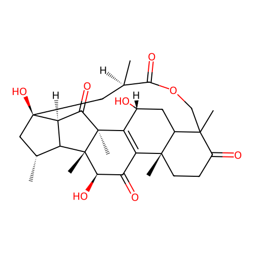 7,12,23-Trihydroxy-26,28-epoxy-16,23-cyclolanost-8-ene-3,11,15,26-tetrone structure
