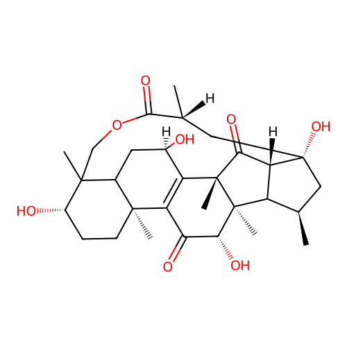3,7,12,23-Tetrahydroxy-26,28-epoxy-16,23-cyclolanost-8-ene-11,15,26-trione structure