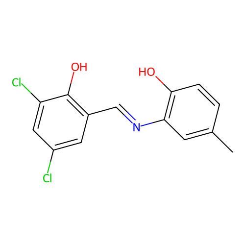 2,4-Dichloro-6-{[(2-hydroxy-5-methylphenyl)imino]methyl}phenol structure