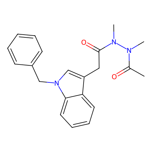N'-acetyl-2-(1-benzyl-1H-indol-3-yl)-N,N'-dimethylacetohydrazide structure