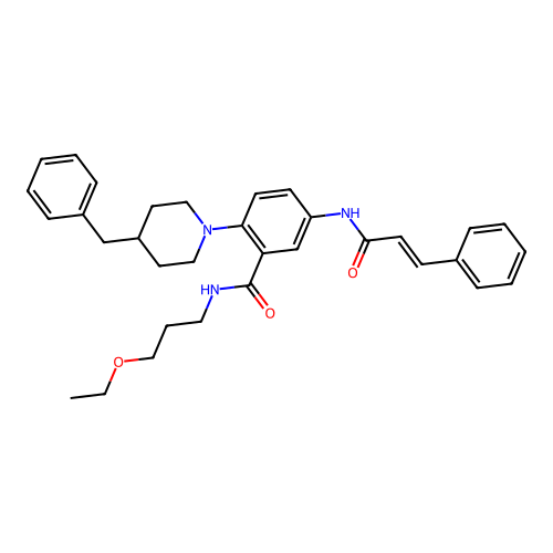 Cinnamido benzylpiperidinyl ethoxypropylbenzamide structure