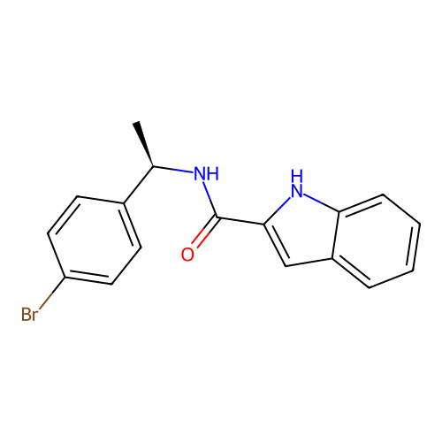 N-[(1R)-1-(4-bromophenyl)ethyl]-1H-indole-2-carboxamide structure
