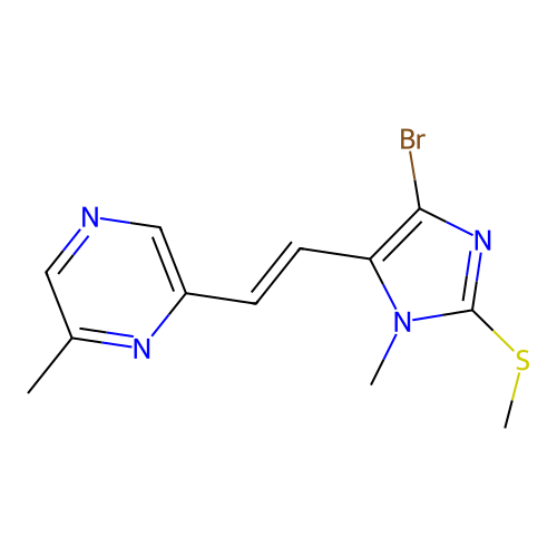 2-((E)-2-(5-Bromo-3-methyl-2-methylthioimidazol-4-yl)ethenyl)-6-methylpyrazine structure