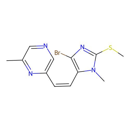 2-((Z)-2-(5-Bromo-3-methyl-2-methylthioimidazol-4-yl)ethenyl)-6-methylpyrazine structure