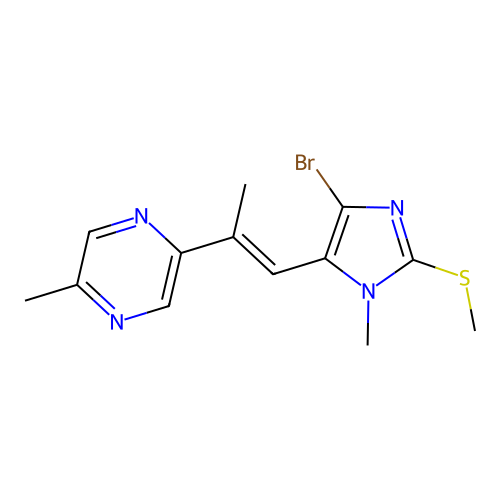 2-((E)-1-(5-Bromo-3-methyl-2-methylthioimidazol-4-yl)prop-1-en-2-yl)-5-methylpyrazine structure