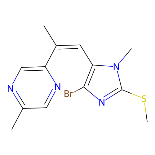 2-((E)-1-(5-Bromo-3-methyl-2-methylthioimidazol-4-yl)prop-1-en-2-yl)-5-methylpyrazine structure