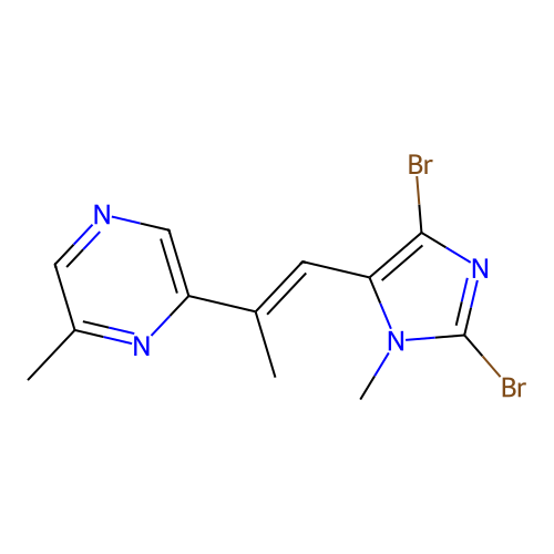 Pyrazine, 2-(2-(2,4-dibromo-1-methyl-1H-imidazol-5-yl)-1-methylethenyl)-6-methyl-, (E)- structure
