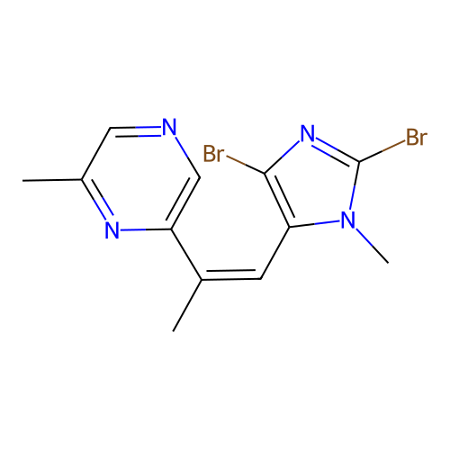 2-((Z)-1-(2,5-Dibromo-3-methylimidazol-4-yl)prop-1-en-2-yl)-6-methylpyrazine structure
