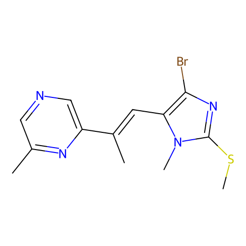 2-((E)-1-(5-Bromo-3-methyl-2-methylthioimidazol-4-yl)prop-1-en-2-yl)-6-methylpyrazine structure