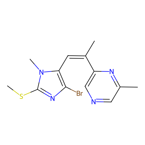 Pyrazine, 2-(2-(4-bromo-1-methyl-2-(methylthio)-1H-imidazol-5-yl)-1-methylethenyl)-6-methyl-, (Z)- structure