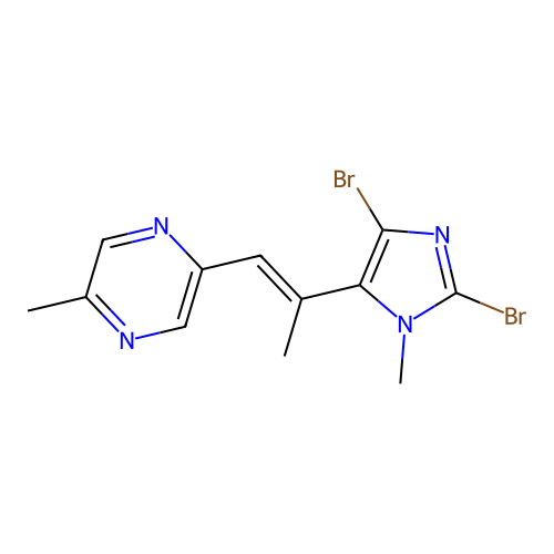 Pyrazine, 2-(2-(2,4-dibromo-1-methyl-1H-imidazol-5-yl)-1-propenyl)-5-methyl- structure