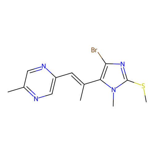 Pyrazine, 2-(2-(4-bromo-1-methyl-2-(methylthio)-1H-imidazol-5-yl)-1-propenyl)-5-methyl-, (E)- structure