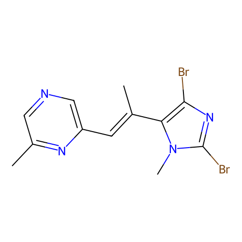 Pyrazine, 2-(2-(2,4-dibromo-1-methyl-1H-imidazol-5-yl)-1-propenyl)-6-methyl-, (E)- structure