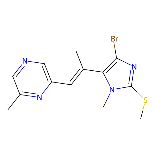Pyrazine, 2-(2-(4-bromo-1-methyl-2-(methylthio)-1H-imidazol-5-yl)-1-propenyl)-6-methyl-, (E)- structure