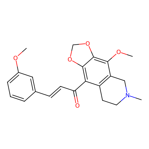 (2E)-1-(4-methoxy-6-methyl-5,6,7,8-tetrahydro[1,3]dioxolo[4,5-g]isoquinolin-9-yl)-3-(3-methoxyphenyl)prop-2-en-1-one structure