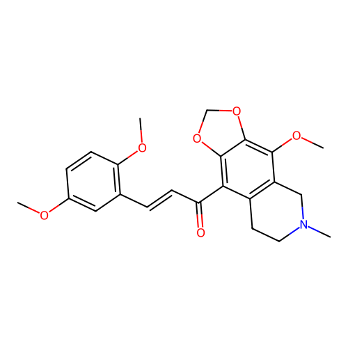 (2E)-3-(2,5-dimethoxyphenyl)-1-(4-methoxy-6-methyl-5,6,7,8-tetrahydro[1,3]dioxolo[4,5-g]isoquinolin-9-yl)prop-2-en-1-one structure