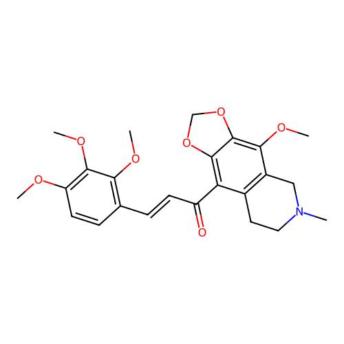 (2E)-1-(4-methoxy-6-methyl-5,6,7,8-tetrahydro[1,3]dioxolo[4,5-g]isoquinolin-9-yl)-3-(2,3,4-trimethoxyphenyl)prop-2-en-1-one structure