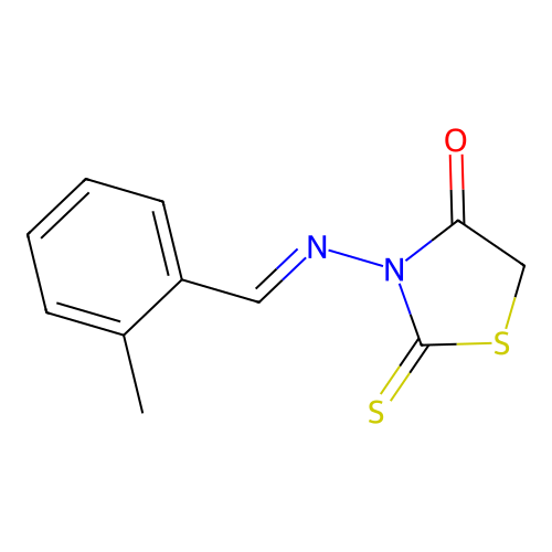 3-[(E)-(2-methylphenyl)methylideneamino]-2-sulfanylidene-1,3-thiazolidin-4-one structure