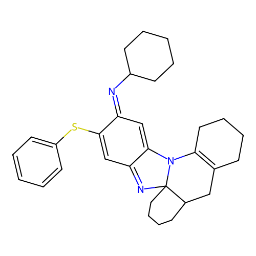 (E)-N-(3-(phenylthio)-6,7,8,9,9a,10,11,12,13,14-decahydro-2H-benzo[4,5]imidazo[2,1-e]acridin-2-ylidene)cyclohexanamine structure