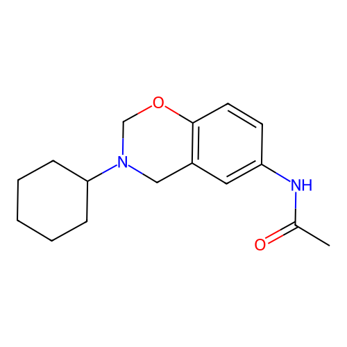 N-(3-cyclohexyl-3,4-dihydro-2H-1,3-benzoxazin-6-yl)acetamide structure