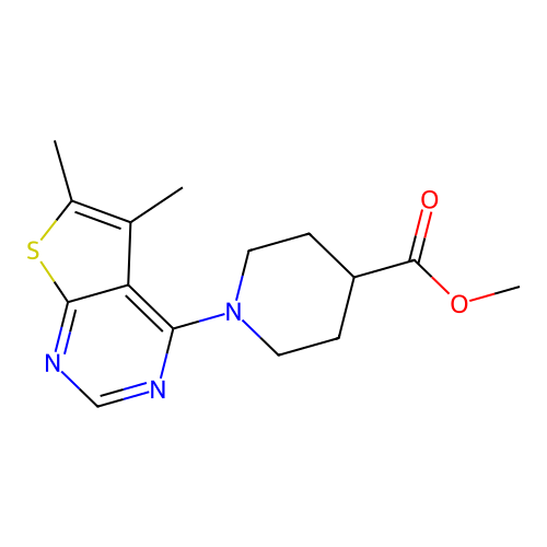 Methyl 1-(5,6-dimethylthieno[2,3-d]pyrimidin-4-yl)piperidine-4-carboxylate structure