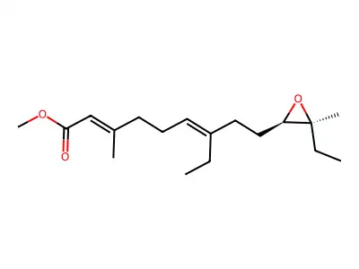 methyl (2E,6E)-7-ethyl-9-(3-ethyl-3-methyloxiran-2-yl)-3-methylnona-2,6-dienoate structure