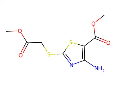5-Thiazolecarboxylic acid, 4-amino-2-[(2-methoxy-2-oxoethyl)thio]-, methyl ester structure