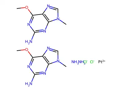 cis-Diamminebis(O(6),9-dimethylguanine-7)platinum(II) structure
