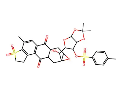 3-O-(4-Methylbenzene-1-sulfonyl)-1,2-O-(1-methylethylidene)-5-C-(4-methyl-3,3,6,10-tetraoxo-1,2,3,6,6a,7,7a,9,9a,10-decahydro-8aH-3lambda~6~-thieno[2',3':7,8]anthra[2,3-b]oxiren-8a-yl)pentofuranose structure