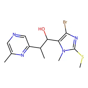 (1R,2S)-1-(5-Bromo-3-methyl-2-methylthioimidazol-4-yl)-2-(6-methylpyrazin-2-yl)propan-1-ol structure