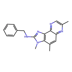 Imidazo(4,5-f)quinoxalin-2-amine, 3,4,7-trimethyl-N-(phenylmethyl)- structure