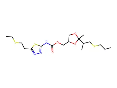 Carbamic acid, (5-(2-(ethylthio)ethyl)-1,3,4-thiadiazol-2-yl)-, (2-methyl-2-(1-methyl-2-(propylthio)ethyl)-1,3-dioxolan-4-yl)methyl ester structure