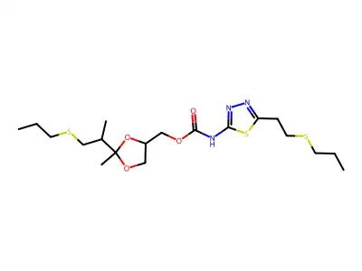 Carbamic acid, (5-(2-(propylthio)ethyl)-1,3,4-thiadiazol-2-yl)-, (2-methyl-2-(1-methyl-2-(propylthio)ethyl)-1,3-dioxolan-4-yl)methyl ester structure