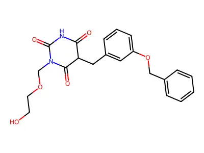 5-(3-Benzyloxy)benzyl-1-((2-hydroxyethoxy)methyl)barbituric acid structure
