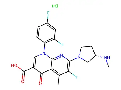 1,8-Naphthyridine-3-carboxylic acid, 1,4-dihydro-1-(2,4-difluorophenyl)-6-fluoro-5-methyl-7-(3-(methylamino)-1-pyrrolidinyl)-4-oxo-, monohydrochloride, (S)- structure