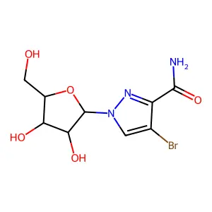 1-beta-D-Ribofuranosyl-4-bromo-pyrazole-3-carboxamide structure