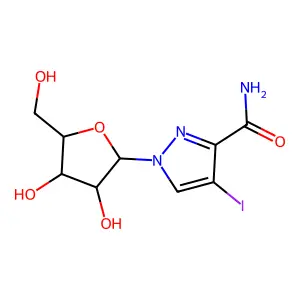 1-beta-D-Ribofuranosyl-4-iodopyrazole-3-carboxamide structure