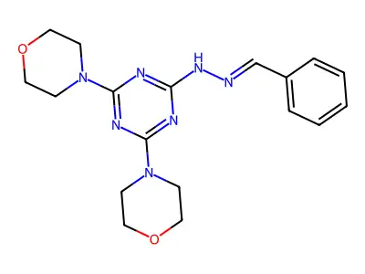 N-[(E)-benzylideneamino]-4,6-dimorpholin-4-yl-1,3,5-triazin-2-amine structure