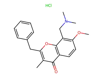 4H-1-Benzopyran-4-one, 8-((dimethylamino)methyl)-7-methoxy-3-methyl-2-(phenylmethyl)-, hydrochloride structure