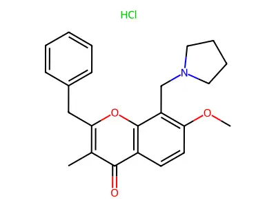 4H-1-Benzopyran-4-one, 7-methoxy-3-methyl-2-(phenylmethyl)-8-(1-pyrrolidinylmethyl)-, hydrochloride structure