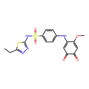 4(N-(5-ethyl-1-thia-3,4-diazol-2-yl)sulfophenylamino)-5-methoxy-1,2-benzoquinone structure
