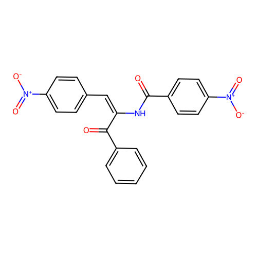 4-nitro-N-[(E)-1-(4-nitrophenyl)-3-oxo-3-phenylprop-1-en-2-yl]benzamide structure