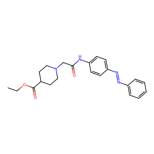 4-Piperidinecarboxylic acid, 1-[2-oxo-2-[[4-(2-phenyldiazenyl)phenyl]amino]ethyl]-, ethyl ester structure